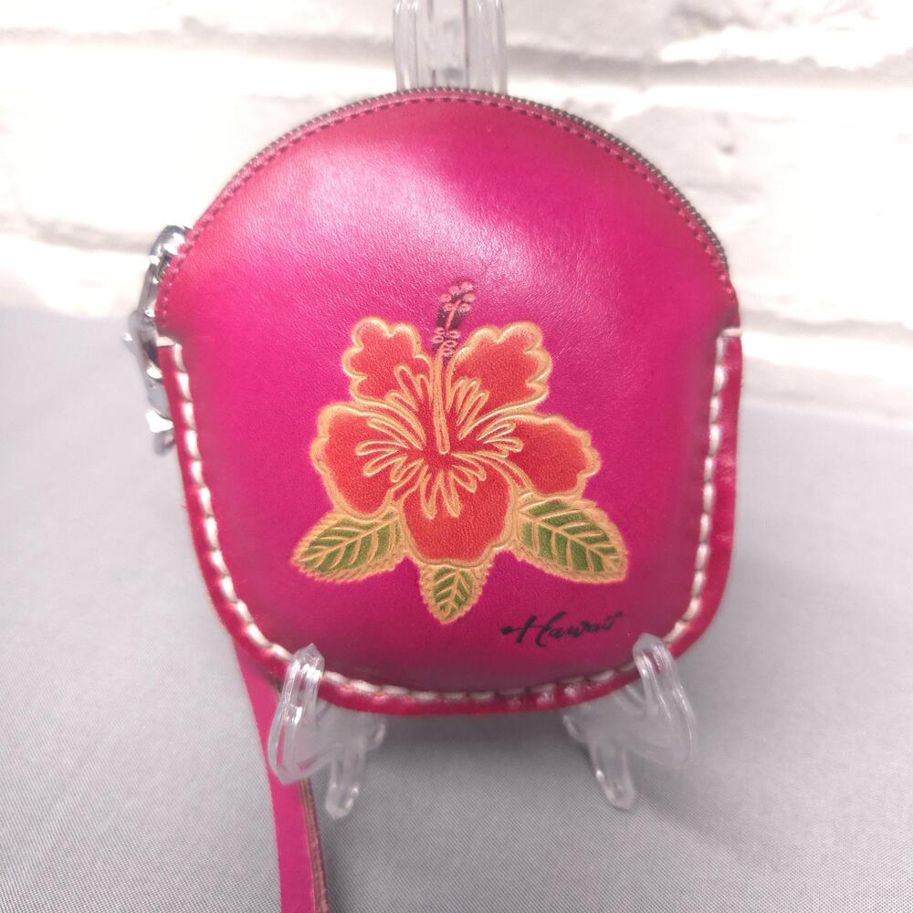 Pink Floral Hibiscus Leather Wristlet Wallet Womens Zip Coin Purse Tropical Boho
